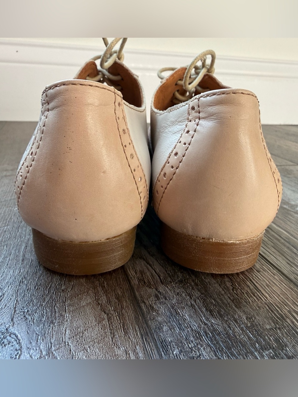 Born Two-Tone Leather Wingtip Oxfords in Blush and Cream - Picture 2 of 11